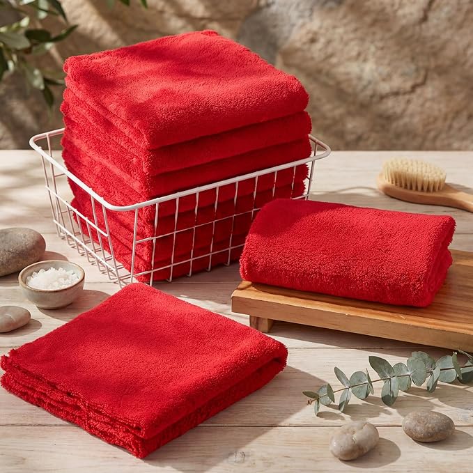 Tallew 15 Pcs Car Microfiber Towels Buffing Drying Wash Cleaning Cloths Plush Large Towels Thick Care Polishing Detailing Waxing Scratch Proof Towel, 15.75 x 15.75 Inch (Red)