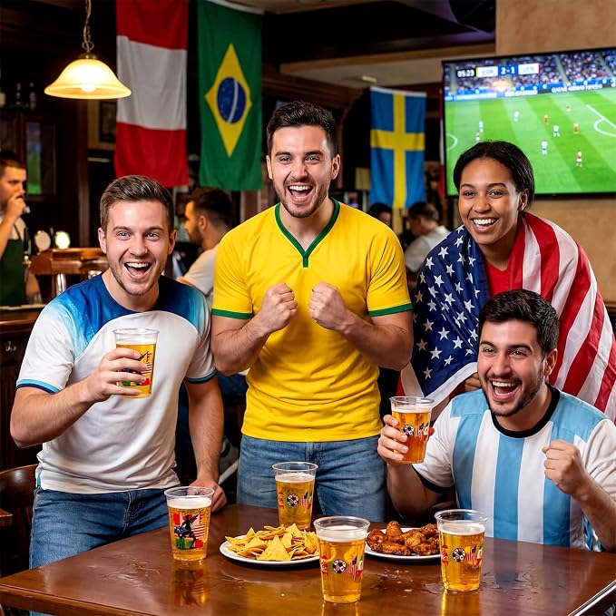 Jingmore 100 Pcs Soccer Plastic Cups 12 oz International Countries Soccer Disposable Plastic Cups Thick Clear Drinkware for Sports Games Party Supplies (Flags)