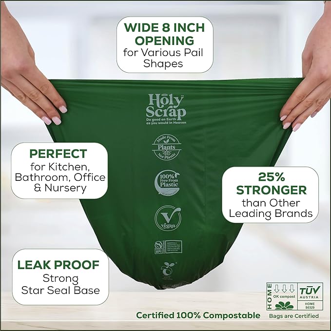 Small Compostable Trash Bags - 2.6 Gallon, 200 Pack, 100% Plastic-Free Decomposing Kitchen Food Waste Trash Can Bags & Liners, Thick Countertop Garbage, Bathroom & Bio Bin Bags