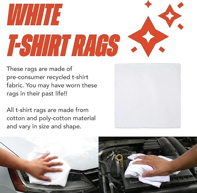 Arkwright W43 Cotton Tshirt Rags - 10 lb Bag - (Case of 4) Soft Lint Free Cloths for Cleaning, Streak & Scratch-Free, Professional Grade Bulk Wiping Towels for Polishing, Painting, and Staining, White