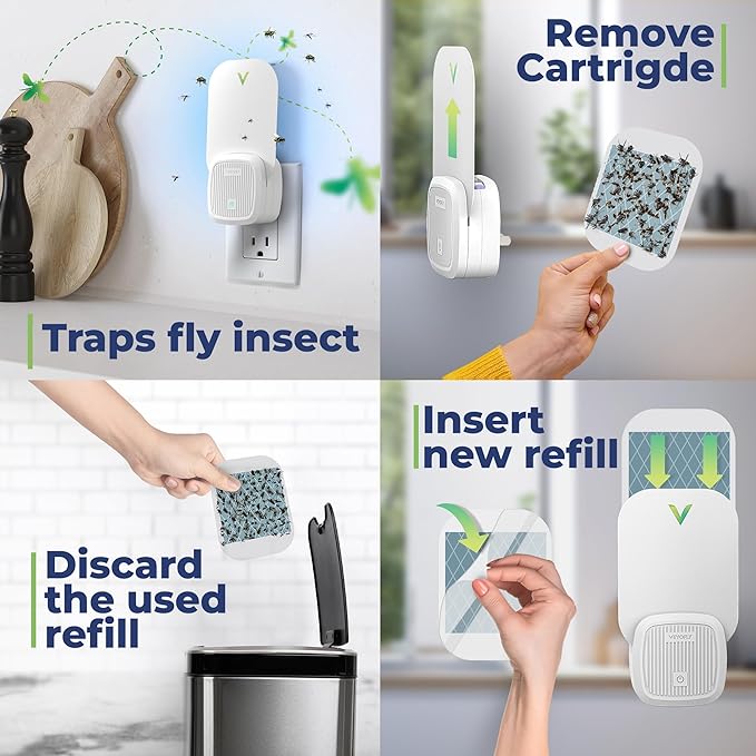 VEYOFLY Fly Catcher Indoor, Fly Trap, (4 Device + 6 Refills) Fruit Fly Traps for Indoors, Gnat Traps for House Indoor, Bug Killer, Fly Trap, Plug in Light Flying Insect Trap