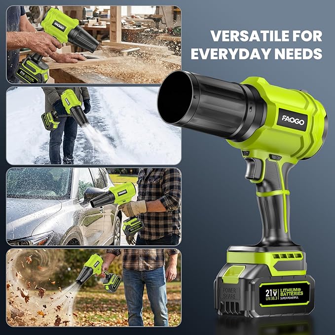 Cordless Leaf Blower with 2 Batteries & Charger - 990,000 RPM Electric Handheld Blower, Lightweight, Double Run Time for Lawn, Yard, Patio, Garden Cleaning