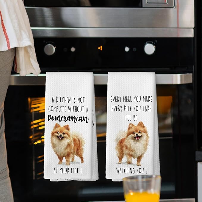 Pomeranian Dog Kitchen Towels Set of 2, Funny Dog Kitchen Decor, Dogs Gifts for Women Men Hand Towel, Pet Owner Gift Decorative Tea Towels Dish Towel 16x24 Inch