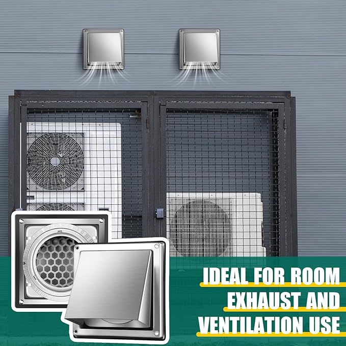 4 Inch Dryer Vent Cover Outside, 304 Stainless Steel Exterior Wall Cover with Cushioned Backdraft Flap, Bird Guard, Sealing Gasket, Weatherproof Dryer Exhaust Vent Cap(Hexagon)