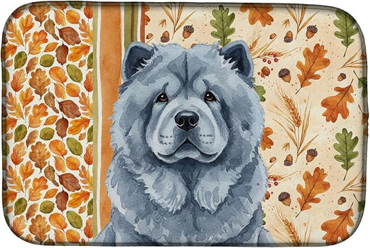 Caroline's Treasures Blue Chow Chow Heirloom Fall Dish Drying Mat Absorbent Dish Drying Mat Pad for Kitchen Counter Dish Drainer Mat for Countertop, 14 x 21", Multicolor