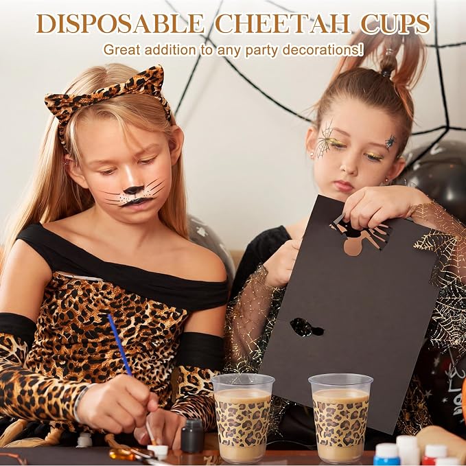 Ziliny 50 Pcs 16oz Plastic Cups Leopard Print Birthday Party Decorations Supplies Disposable Plastic Cups for Bachelorette Party Valentines Galentines Day Christmas Wedding Baby Shower