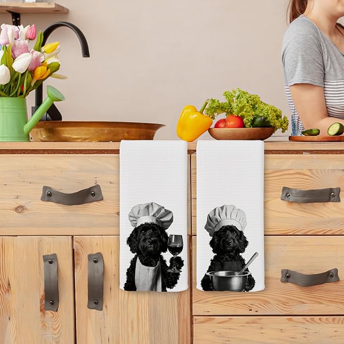 Funny Chef Goldendoodle Kitchen Towels Set of 2, Goldendoodle Dog Gifts for Women Dish Tea Towels for Kitchen, Dog Mom Lovers Owner Gifts Decorative Hand Towel, 16x24 Inch
