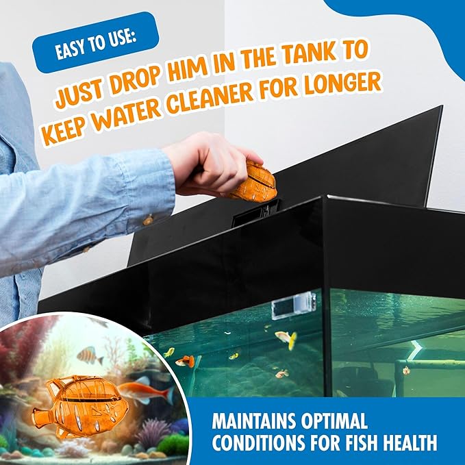 Clarence the Clarifier Fish - 2 pk, Purple-Orange - Aquarium Treatment, Clear Cloudy Fresh-Saltwater, Fish Safe, 10gal Tank Maintenance Ea