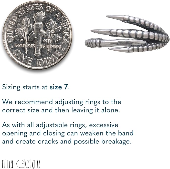 NINA DESIGNS Sterling Silver Rings - Adjustable Ring, Silver Jewelry for Women, 925 Sterling Silver, Gift for Women Women’s Rings