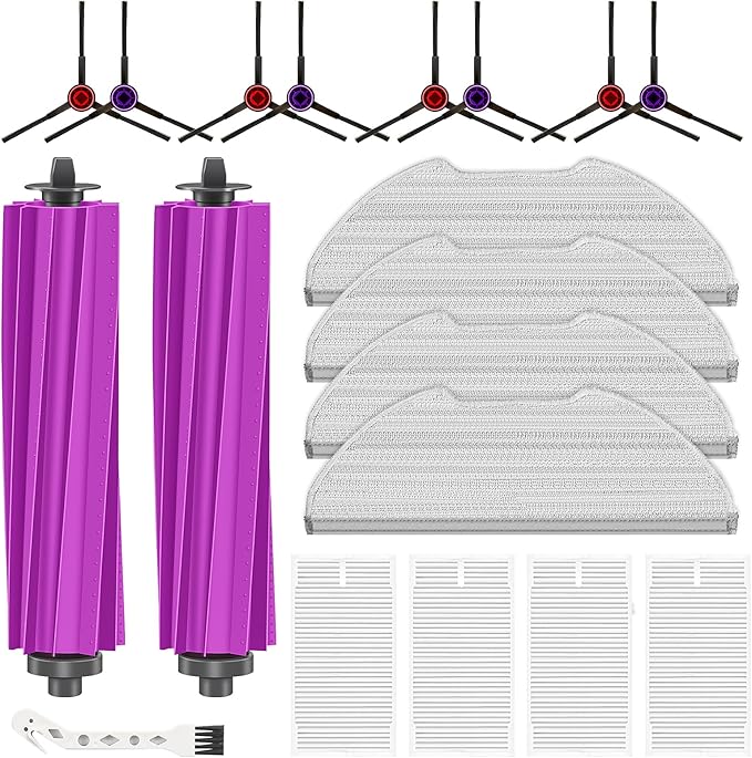 19 Packs Replacement Parts for Eureka E20 Plus Robot Vacuum Cleaner, 2 Rubber Brush, 8 Edge-Sweeping Brushes, 4 Hepa Filters, 4 Mop Pads, 1 Cleaning Brush Accessories Kit