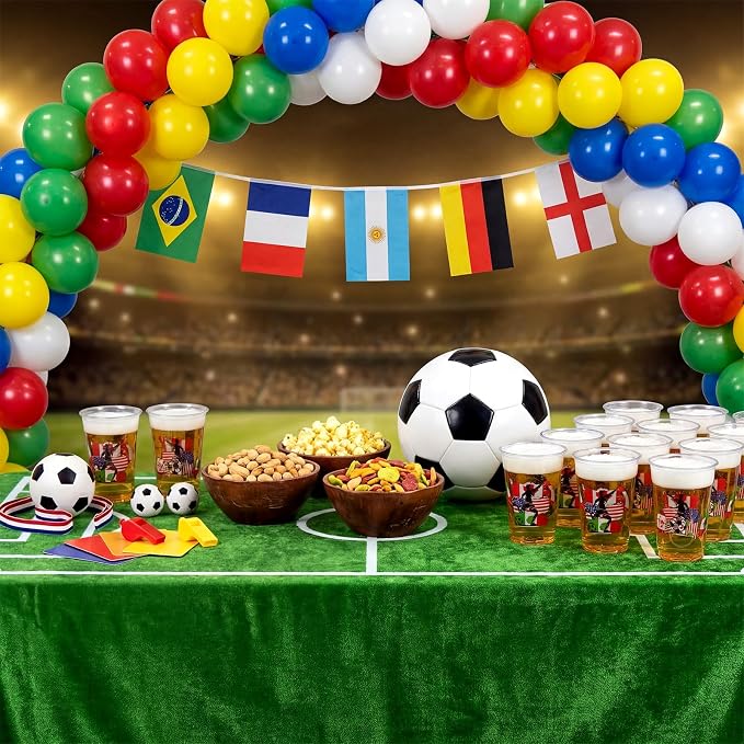 Jingmore 100 Pcs Soccer Plastic Cups 12 oz International Countries Soccer Disposable Plastic Cups Thick Clear Drinkware for Sports Games Party Supplies (Flags)