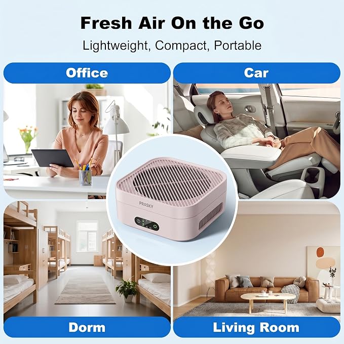 Air Purifiers for Home, 2 Filter, Plug-in, H13 True HEPA Filter Captures Smoke Odor Pet Dander, Portable Quiet Car Air Purifier for RV/Desk/Bedroom/Office, Covers up to 600 Ft², Timer - Pink