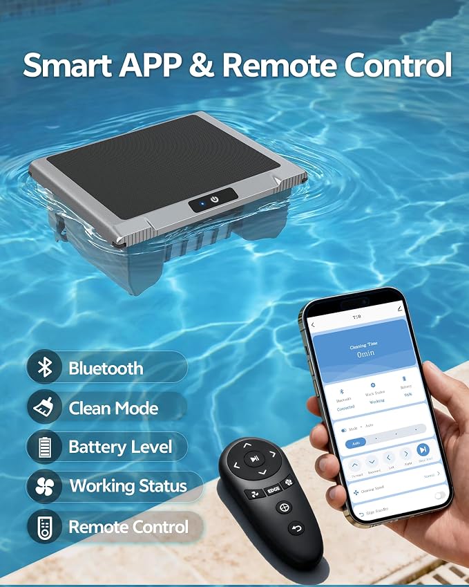 T1B Solar Powered Pool Skimmer Robot, Automatic Robotic Pool Surface Skimmer Cleaner with 24/7 Cleaning, Dual Charging Modes, Auto-Dock, Inground & Above-Ground Pools