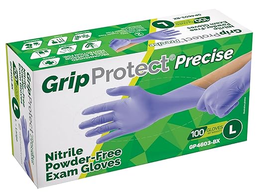 GripProtect Precise Nitrile Gloves 4 Mil – Chemical Resistant Nitrile Gloves with Grip for Mechanics, Tattoos, Food Prep & Cleaning - Medical Grade Disposable Gloves, Large, 100