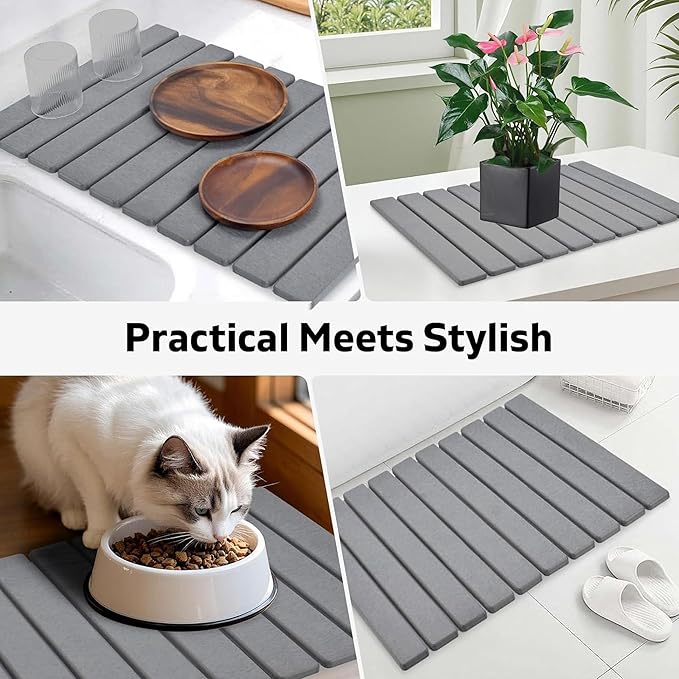 Kitchen Dish Drying Mat - Super Absorbent Microfiber Countertop Drainer Pad, Quick Dry Sink Mat for Dishes, Glassware & Utensils, Non-Slip Kitchen Counter Protector (Light Grey)