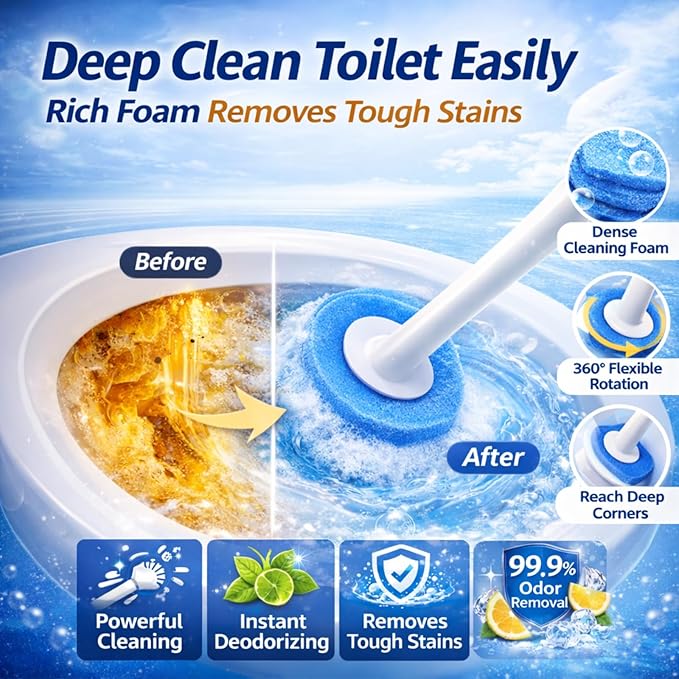 Count Disposable Toilet Brush Heads, Toilet Bowl Wand Refills, Replacement Heads for Toilet and Bathroom Cleaning, Not Compatible with Electric Toilet Brushes(24PCS)