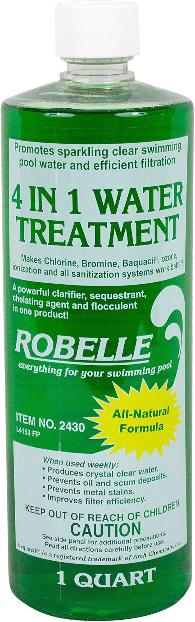 Robelle 1-Quart Concentrated 4-in-1 Water Treatment, Pool Clarifier, Made in USA