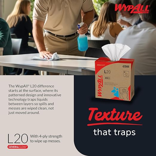 WypAll® GeneralClean™ L20 Medium Cleaning Cloths (47044), Pop-Up Box, White (88 Sheets/Box, 10 Boxes/Case, 880 Sheets/Case)