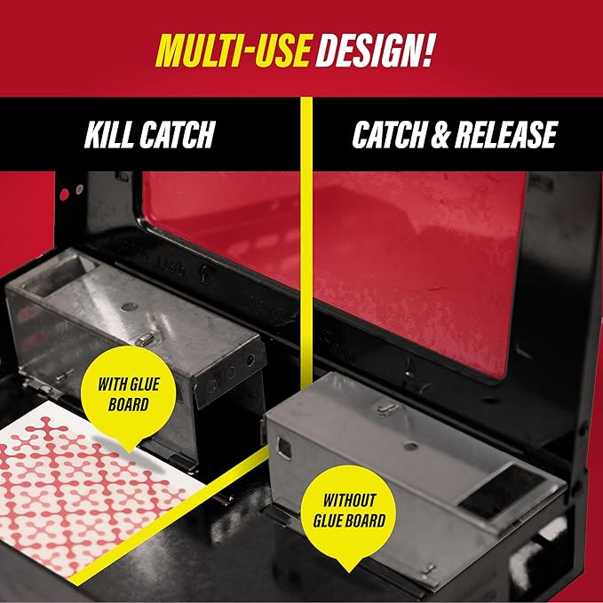 Catchmaster Multi-Catch Mouse Trap, Humane Mouse Trap Indoor for Home, Includes 1 Replaceable Glue Board, Live Catch Pest Control for Garage & Shed (Black)