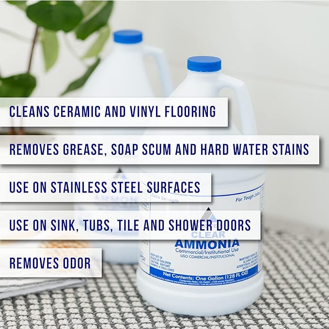 CPDI Clear Ammonia Cleaner Liquid, 2 Gallon, Multipurpose, Multi-Surface Cleaning Solution Removes Grease, Hard Water Stains, and Odors, Kitchen and Bathroom Use