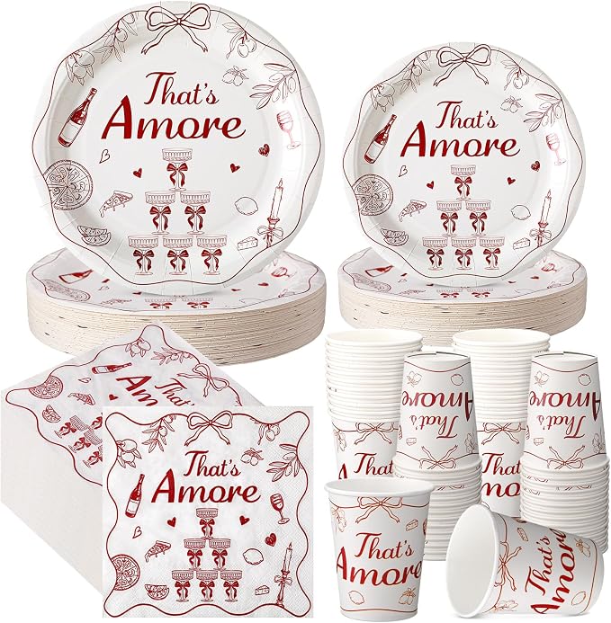 Zhehao 200 Pcs That's Amore Party Decorations, Bridal Shower Plates Napkins Sets Bridal Shower Decoration Wedding Decorations Wedding Paper Plates Engagement Bachelorette Supplies, Serve 50