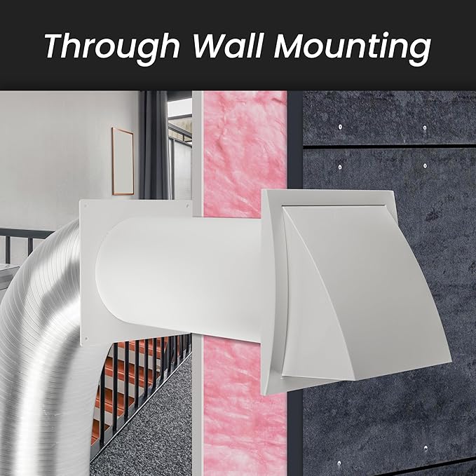 Repa Market 4 Inch Plastic Through Wall Ventilation kit - Dryer Vent Hood with Adjustable Pipe and Duct Connector - White - Dryer exhaust vent with Built in Gravity Damper