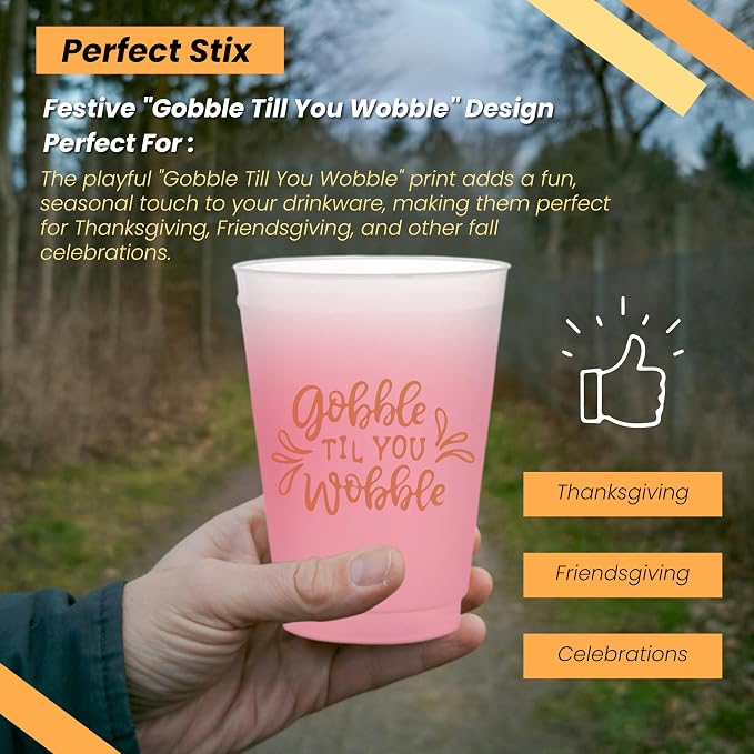 Perfect Stix 16oz Frost Flex Cups with Gobble Till You Wobble Print - Pack of 25ct