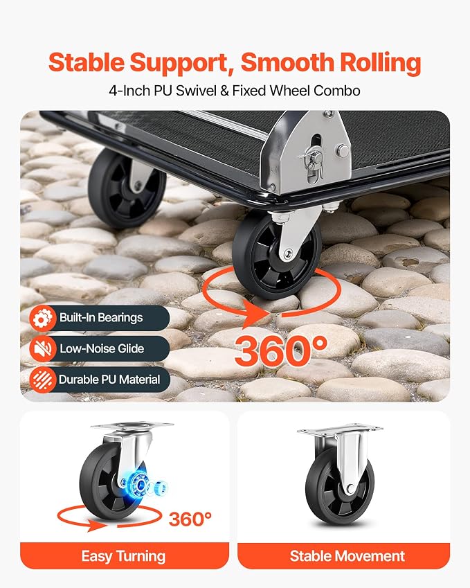 VEVOR Heavy Duty 2 Tier Platform Hand Truck, 700 lbs 2 Tier Push Tool Cart with High-Strength Steel, Utility Cart for Warehouse, Garage, Workshop, Office