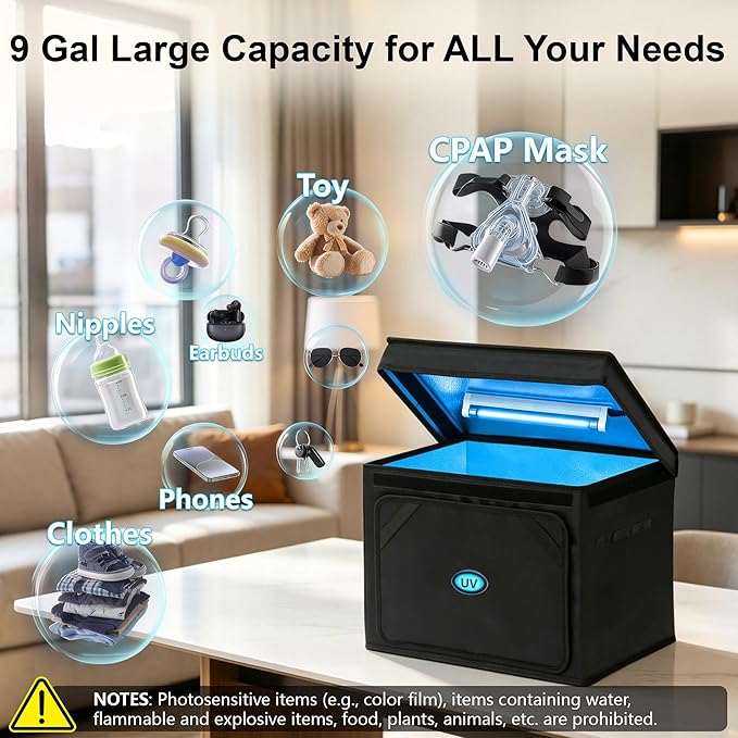 Large UV Sanitizer Box, 36L Portable Sanitizing and Cleaning Machine with 3-Level Timer, O-zone Foldable UV Cleaner Box for Household Use Like Phone, Towel, Key, Etc. with O-zone