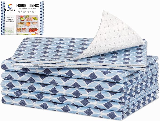Cooyes 6 Pack Cloth Shelf Liners 17.7" × 24", Non-Slip Refrigerator Liners Machine Washable, Refrigerator Drawer Mats for Glass Shelves and Kitchen Cabinets, (Light Blue)