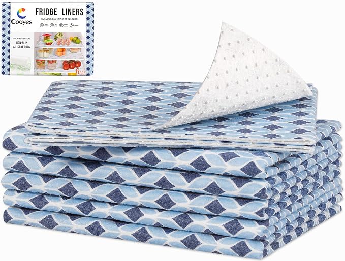 Cooyes 6 Pack Cloth Shelf Liners 17.7" × 36", Non-Slip Refrigerator Liners Machine Washable, Refrigerator Drawer Mats for Glass Shelves and Kitchen Cabinets, (Light Blue)
