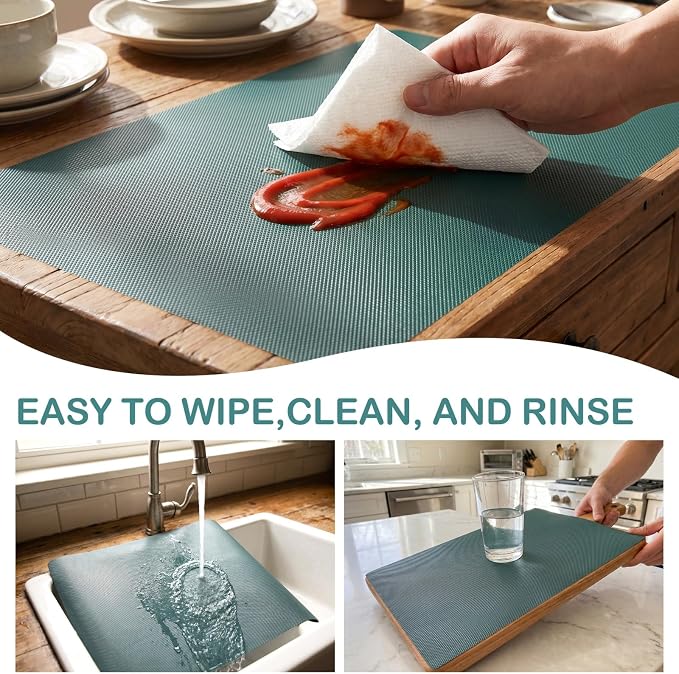 Kitchen Shelf Liner Drawer Liners, Non-Adhesive Refrigerator Liners Waterproof Fridge Mats with Strong Durable Kitchen Cabinets Mat for Drawers, Shelves, Pantry Green 11.8 x 236.2 inches