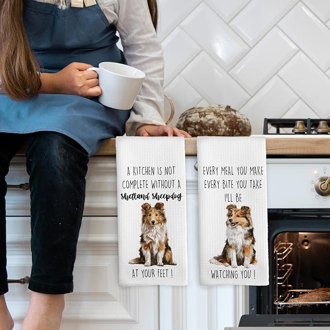 Shetland Sheepdog Dog Kitchen Towels Set of 2, Funny Dog Kitchen Decor, Dogs Gifts for Women Men Hand Towel, Pet Owner Gift Decorative Tea Towels Dish Towel 16x24 Inch