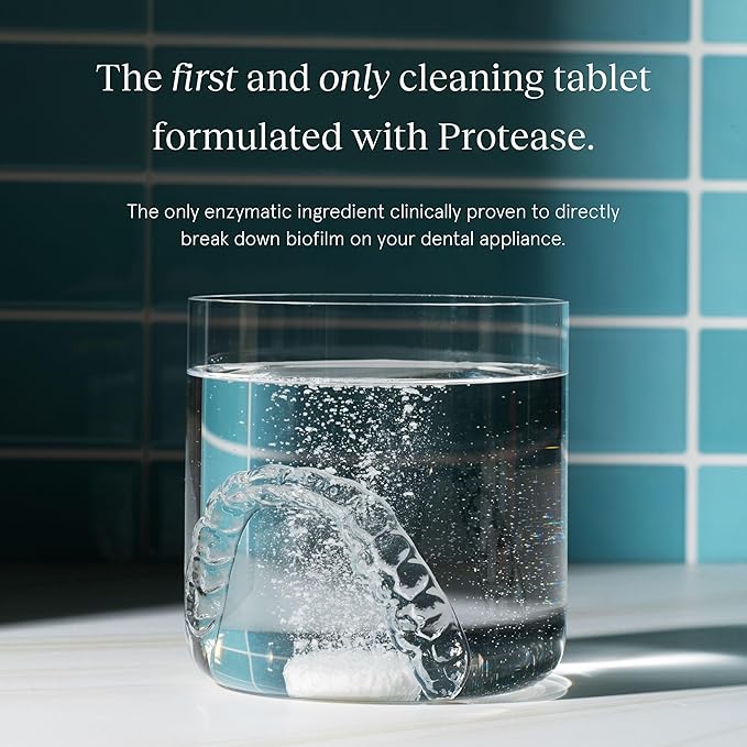 Chomper Labs Fizzies Dental Appliance Cleaning Tablets | Dye-Free, Enzyme-Powered Formula with Tea Tree Oil | Retainers, Aligners, Night Guards, Dentures & Mouth Guards | 60 Tablets | FSA HSA Eligible