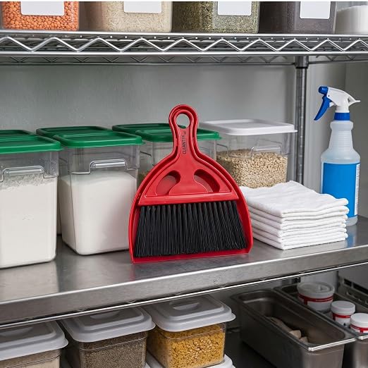 Restaurantware Mini Broom and Dustpan Set 10 Pack of Plastic Handheld Brush and Pan Compact Cleaning Kit with Ergonomic Handle Red and Black Office Desk and Home Cleaning Set