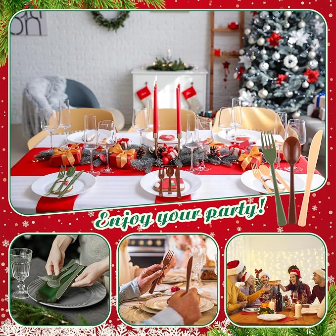 Minatee 180 Pcs Woodland Party Plastic Silverware Heavy Duty Cutlery Sets Disposable Utensils for Holiday Birthday Themed Party Supplies, 60 of Each Forks Knives Spoons
