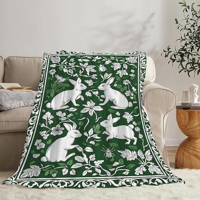 Tijuboni Rabbit Throw Blanket - Botanical Hare Insect - Bunny Gifts for Girls Women Boys Men Kids Adults Soft Flannel Fleece Blanket for Couch Sofa Bed Home Decor 50"x60"
