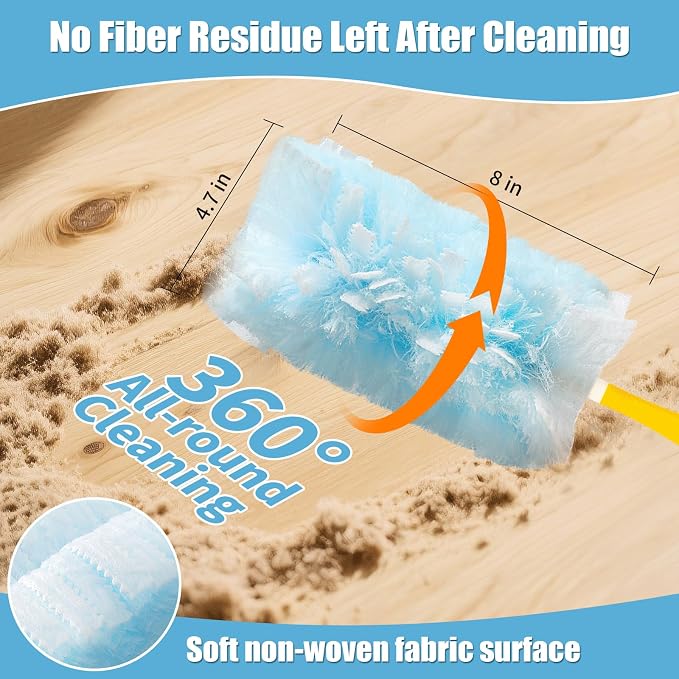 60 Count 360° Heavy Duty Duster Refills Compatible with Swiffer,Large Size-Extra Thick Disposable Electrostatic Duster Refill with 1 Retractable Handle(35-inch Length Fully expanded)