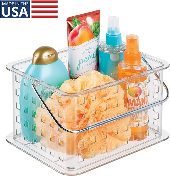 iDesign Small Clear Shower Caddy with Handle, Portable Shower Organizer for Dorm or Bathroom