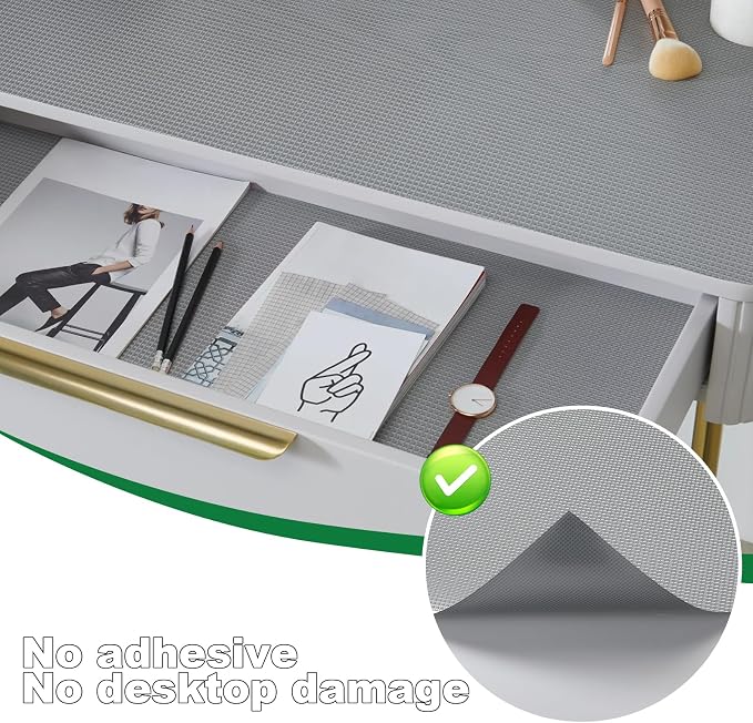 Upgrade 100% EVA Shelf Liner for Kitchen Cabinet 12" x 118.1" Refrigerator Liners Drawer Liners Non Adhesive Non Slip Mats Waterproof Plastic Paper, Dresser Pantry Bathroom Protector, Silver Gray