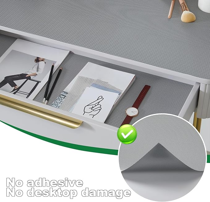 Upgrade 100% EVA Shelf Liner for Kitchen Cabinet 12" x 354.3" Refrigerator Liners Drawer Liners Non Adhesive Non Slip Mats Waterproof Plastic Paper, Dresser Pantry Bathroom Protector, Silver Gray