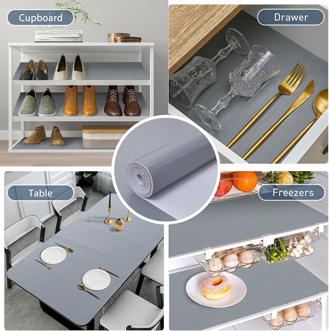 Drawer and Shelf Liner, Non-Slip Kitchen Cabinet Liners Non-Adhesive Thick Strong Grip Waterproof Washable Mats Protect Dresser Shelves Cupboard Bathroom Cabinets, Pure Gray, 18 in X 30 FT