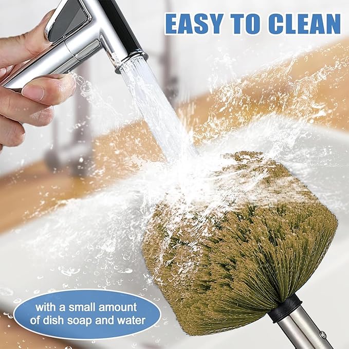 Cobweb Duster with Extension Pole, 8 FT Stainless Steel Pole with Spider Web Brush Head Ceiling Fan Duster for Outdoor Indoor Cleaning