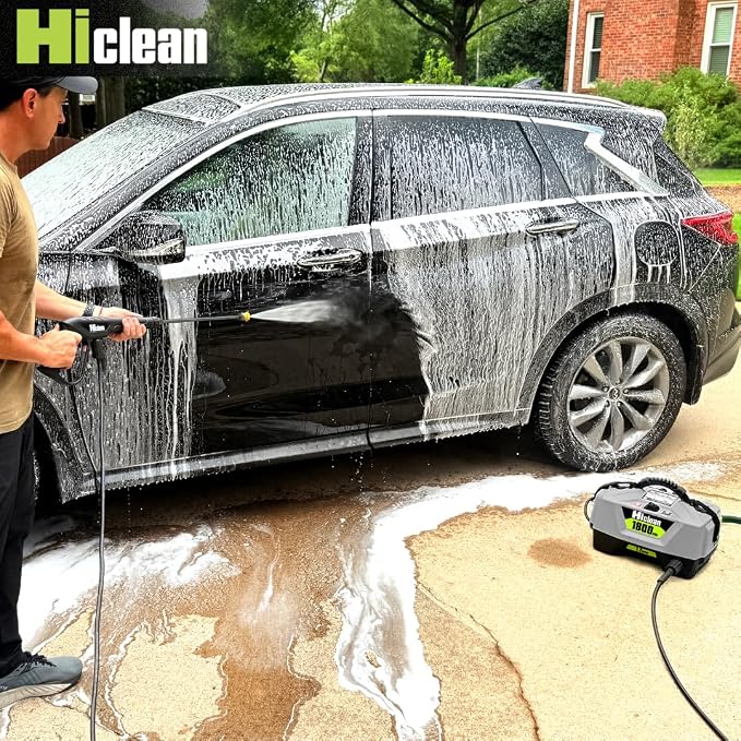 Hiclean Electric Pressure Washer 1800 PSI - Portable Power Washer for Car Detailing, Patios, Fences and Outdoor Cleaning, Compact Design with Foam Cannon, Turbo and Fan Nozzles, ETL Certified