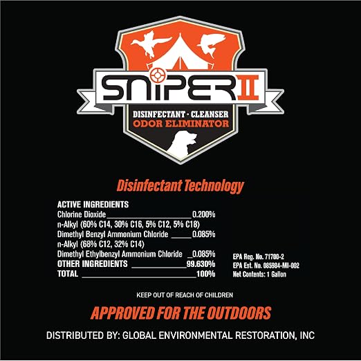 SNiPER II Disinfectant Cleanser and Odor Eliminator, Cleaner for Outdoor Disinfecting Purposes, Use for Hunting, Fishing, and Camping, Made in the USA, 16 Ounce Spray Bottle