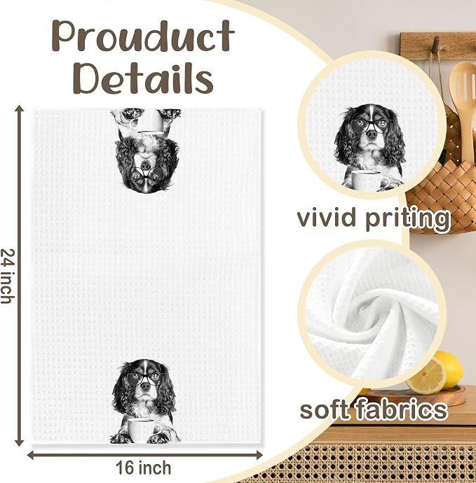Funny Springer Spaniel Kitchen Towels, Dog Kitchen Accessories, Dog Chef Gifts for Women Decorative Hand Towels for Kitchen Decor, Coffee Lovers Gifts Dish Tea Towel, 16x24 Inch