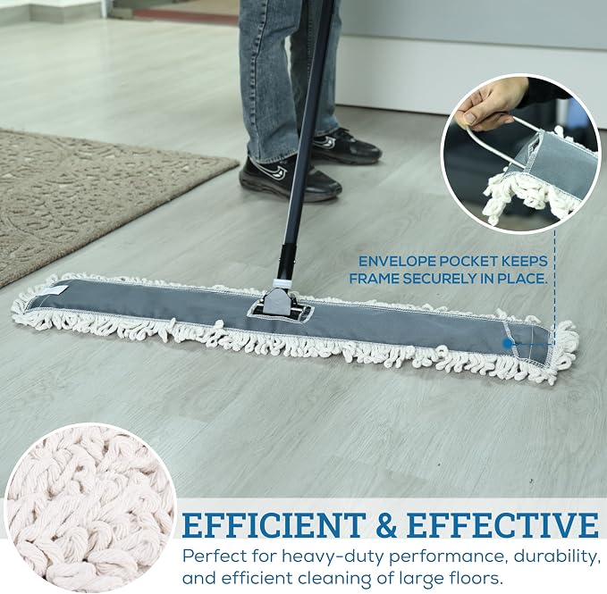 Kleen Handler 36" Commercial Dust Mop Replacement Heads, 3 Pack Industrial Loop End Flat Dust Mop Pads, Washable Cotton Mop Refill for Floor Cleaning, Natural