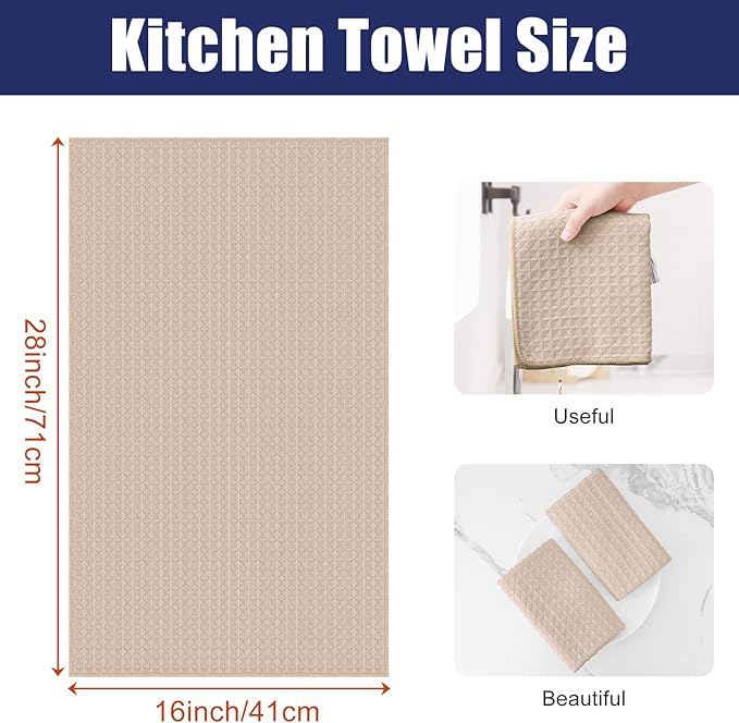 Homaxy Microfiber Waffle Weave Kitchen Towels, 16 x 28 Inch Ultra Absorbent and Solid Color Dish Towels, 8 Pack, Beige