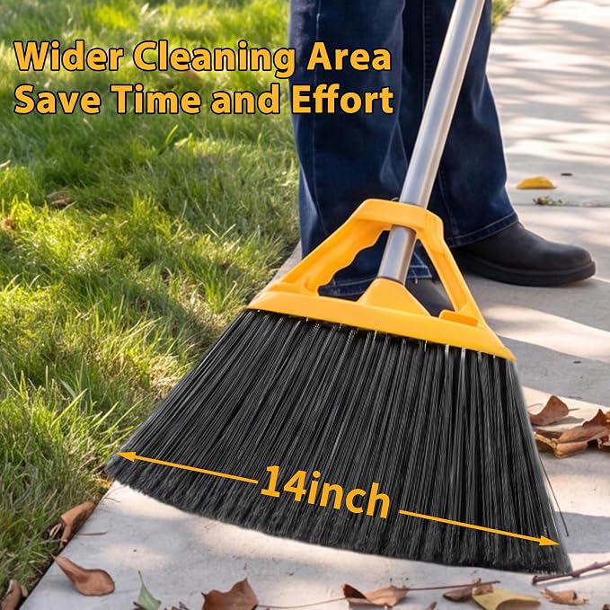 4 Pack Heavy Duty Commercial Broom, Indoor/Outdoor Broom for Floor Cleaning | Hard Bristle Angle Broom For Sweeping Courtyard Restaurant Garage Patio Decks Mall Market Kitchen Office Lobby Shop