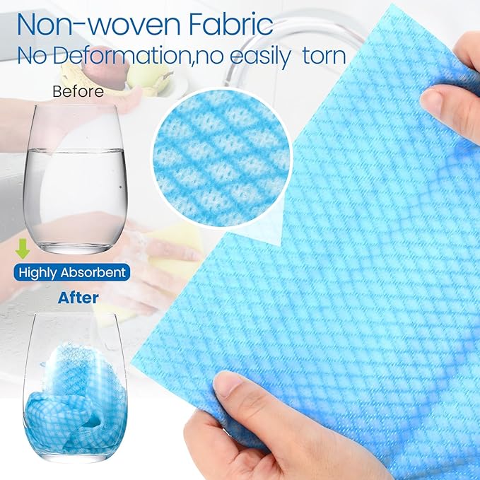 Tioncy 400 Pcs Disposable Cleaning Cloths Reusable Handy Wipes for Kitchen Multi-purpose Disposable Cleaning Towels and Dish Cloths Absorbent Cleaning Cloth Wipes for Kitchen and Home(Blue)